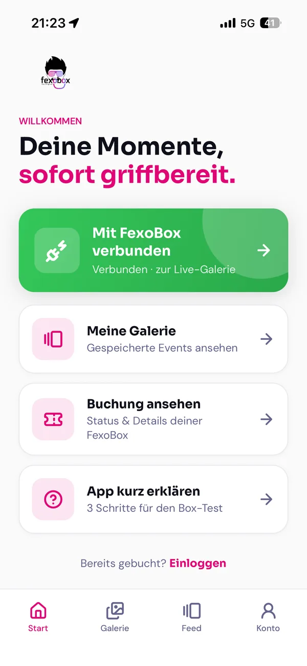 FexoBox App – Startscreen